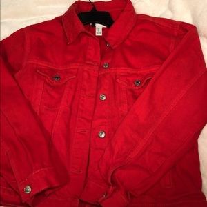 Bright red jean jacket